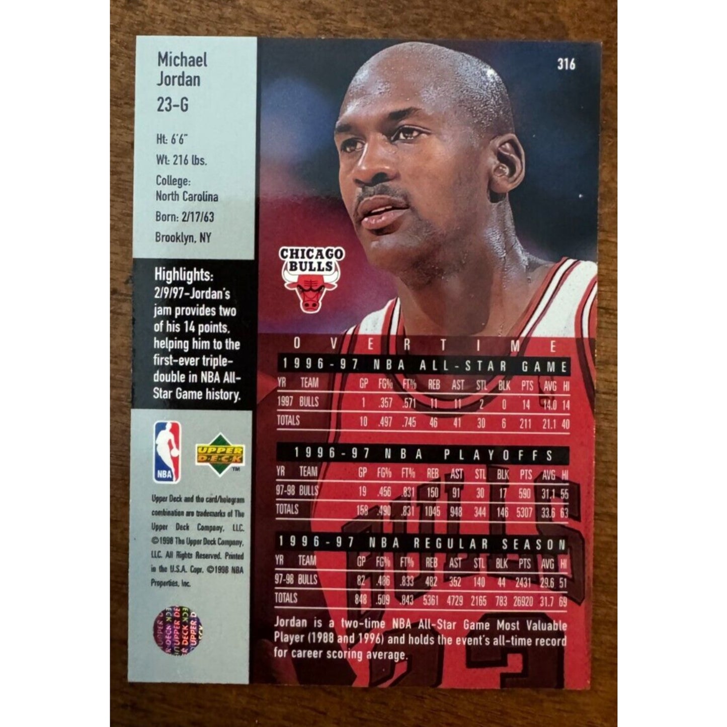 1997-1998 Upper Deck MICHAEL JORDAN #316 "Game Dated" Chicago Bulls