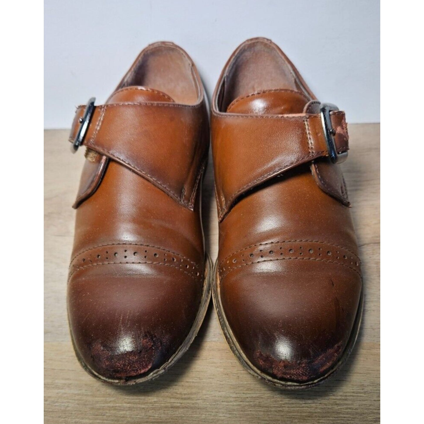 Stacy Adams Men’s Brown Buckle Monk Strap Dress Shoes Size 12M Wingtip Brogue