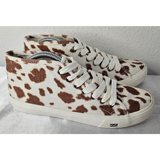 Billabong Parker Cow Print High-Top Sneakers Women’s Size 8 Trendy Casual Shoes