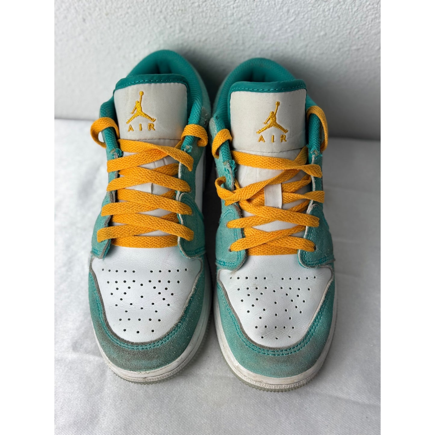 Nike Air Jordan 1 Low SE GS New Emerald White Teal Gold 5.5 Women's Sneakers