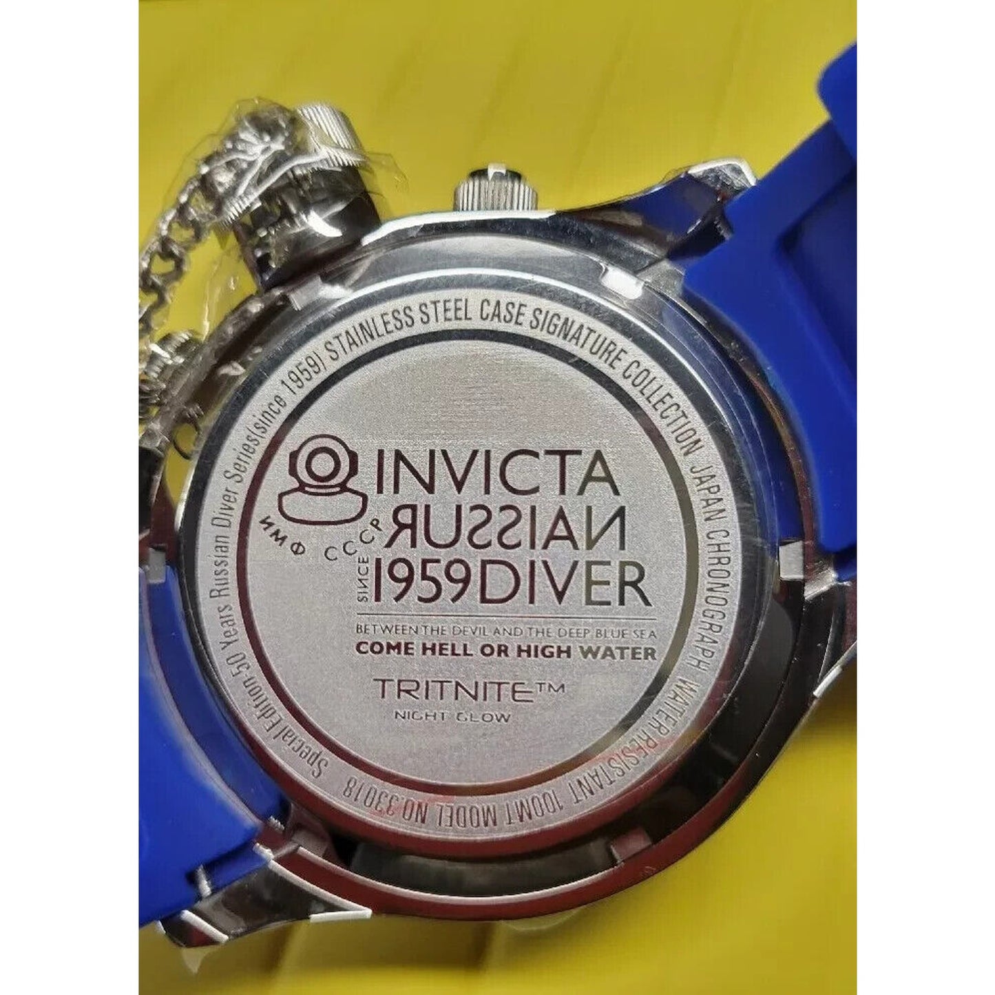 Invicta 1959 Russian Diver 52mm Silver/Blue Model 33018 Men's - Needs Battery